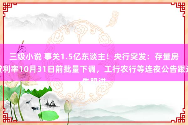 三级小说 事关1.5亿东谈主！央行突发：存量房贷利率10月31日前批量下调，工行农行等连夜公告跟进