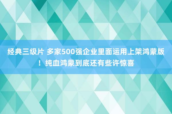 经典三级片 多家500强企业里面运用上架鸿蒙版！纯血鸿蒙到底还有些许惊喜