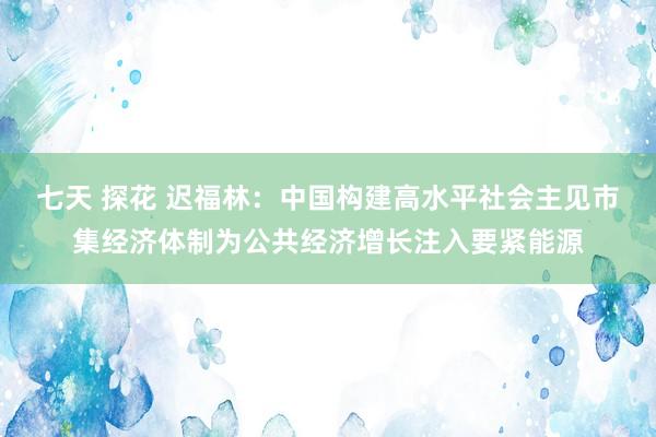 七天 探花 迟福林：中国构建高水平社会主见市集经济体制为公共经济增长注入要紧能源