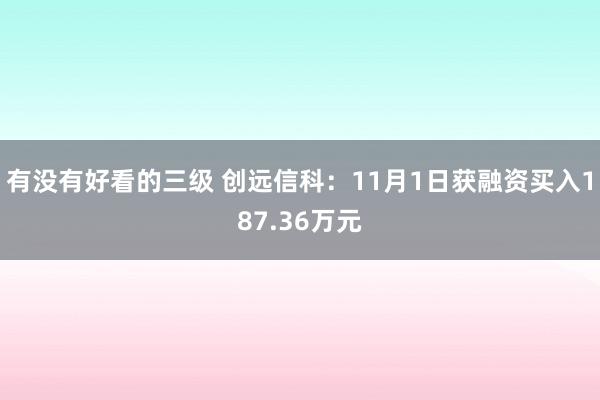 有没有好看的三级 创远信科：11月1日获融资买入187.36万元