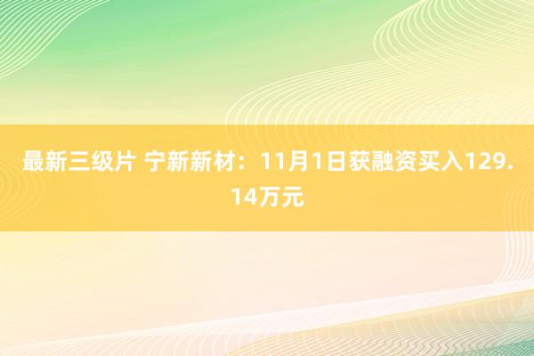 最新三级片 宁新新材：11月1日获融资买入129.14万元