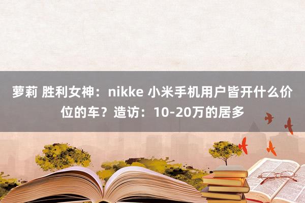 萝莉 胜利女神：nikke 小米手机用户皆开什么价位的车？造访：10-20万的居多