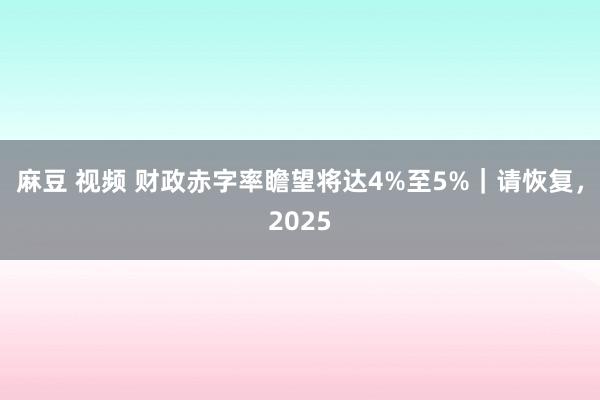 麻豆 视频 财政赤字率瞻望将达4%至5%｜请恢复，2025